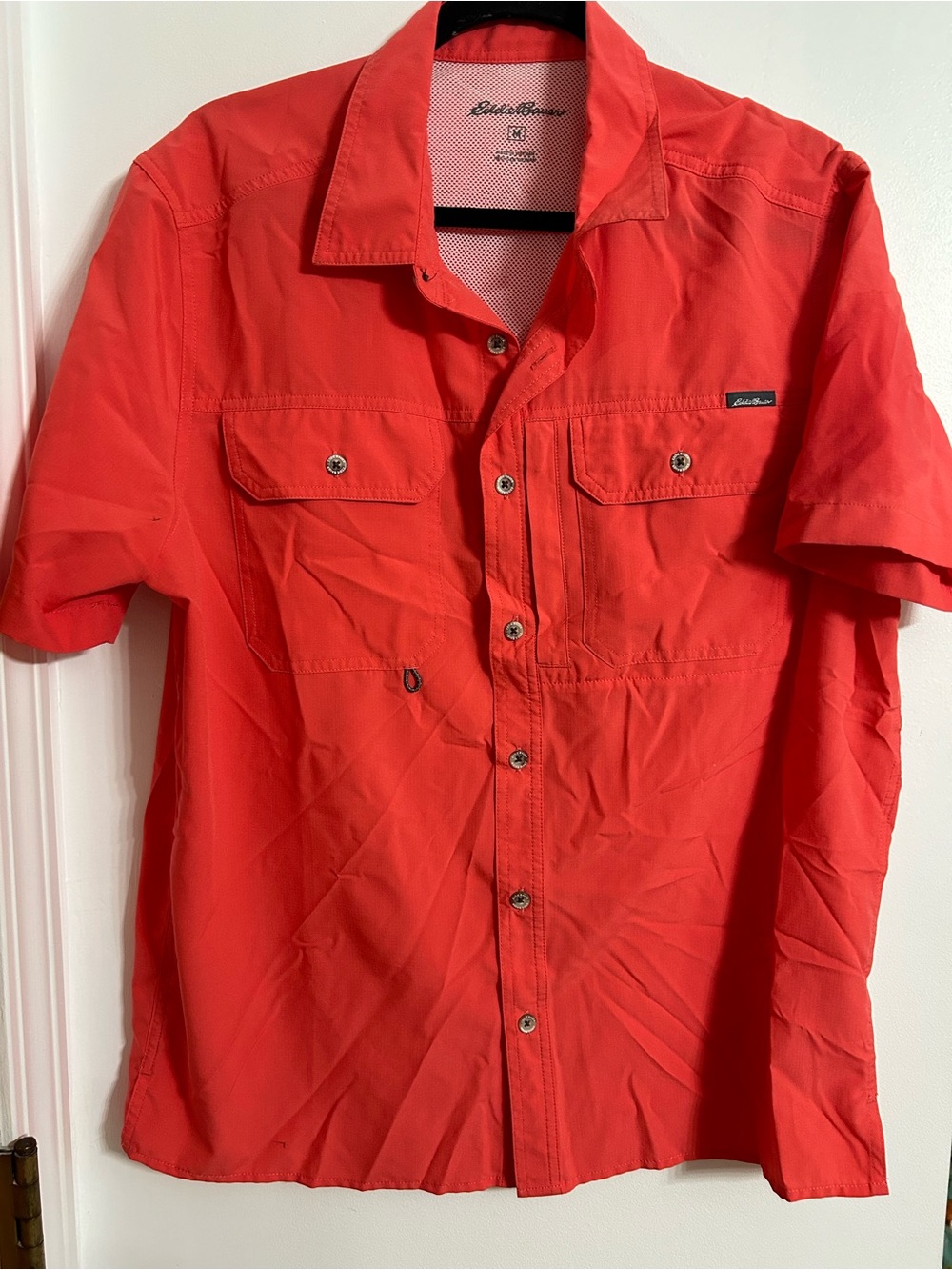 Eddie Bauer Red Short-Sleeve Casual Button-Down Shirt